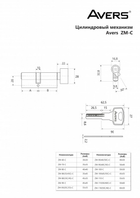 Цилиндровый механизм Avers ZM-120-C-CR